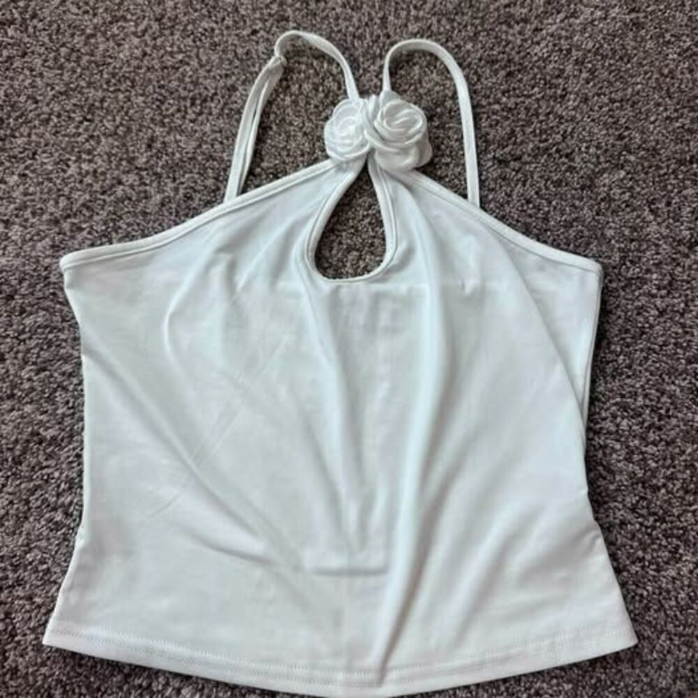 Princess Polly White Rosette Halter Top
